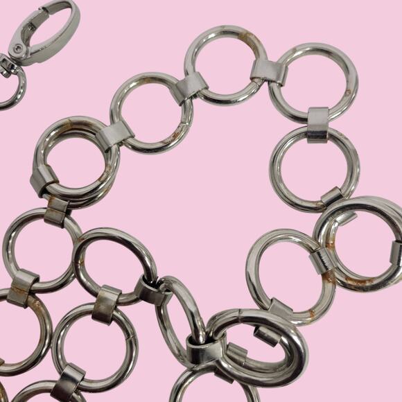 Metal Chain Belt Hoops Loops Circle O Ring Waist Silver Tone One Size Adjustable - Picture 11 of 13